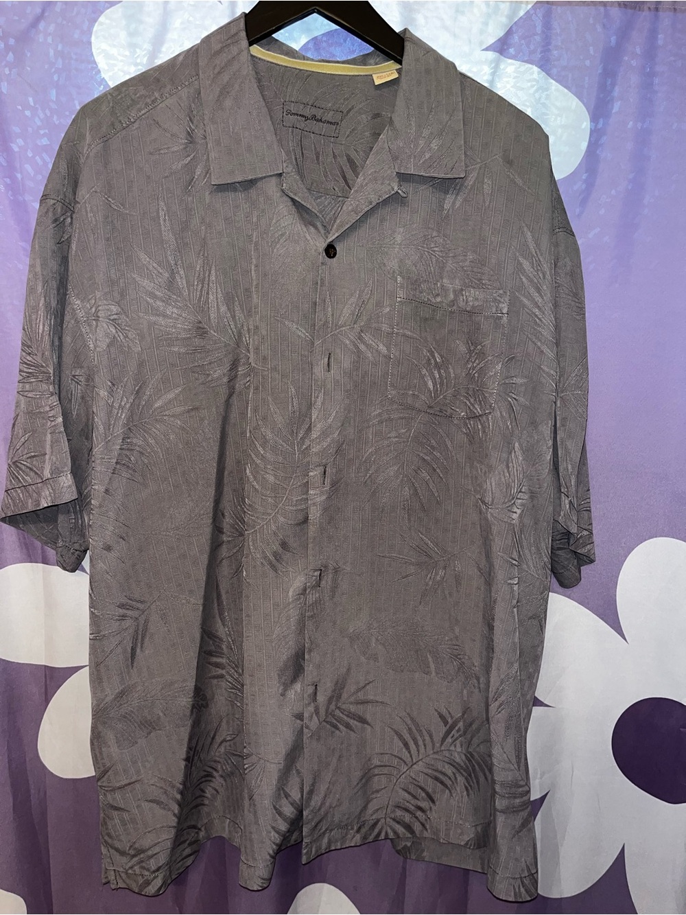 Tommy Bahama Heather Gray Palm-Pattern Camp Shirt